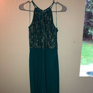 LONG Teal and Glitter Formal Gown